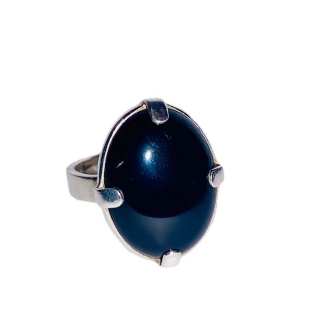 Vintage Black Onyx Oval Cabochon Ring Size 8 Sterling Silver 925 Stamped MNSN 8g